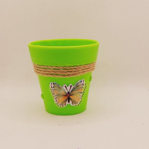 Lime Green Pen Set with Small Lime Green Decorative Flowerpot Organizer - Picture 4 of 5